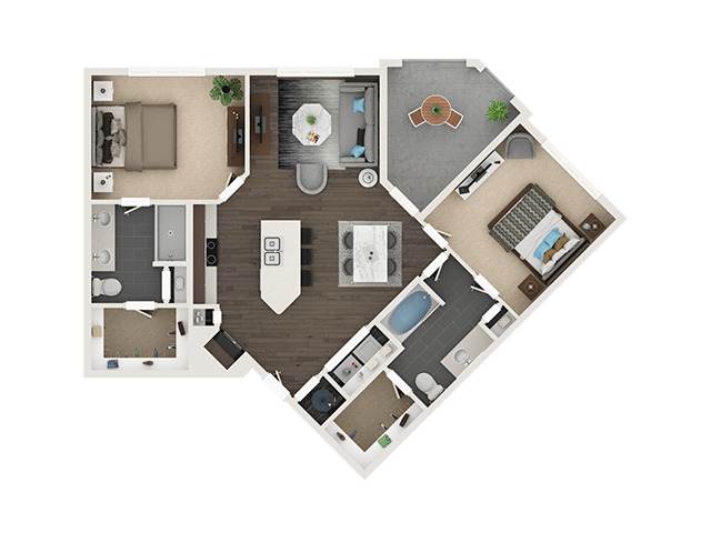 Floor plan for 2 beds, 2 baths, 1112 sqft